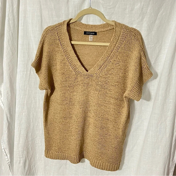 Cable & Gauge Women's Sweater Vest Size M Tan Cap sleeve Pullover - Picture 2 of 7